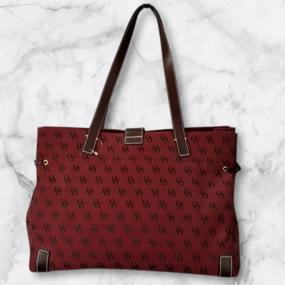 Dooney & Bourke Red Monogram Canvas Tote Bag - Picture 3 of 14
